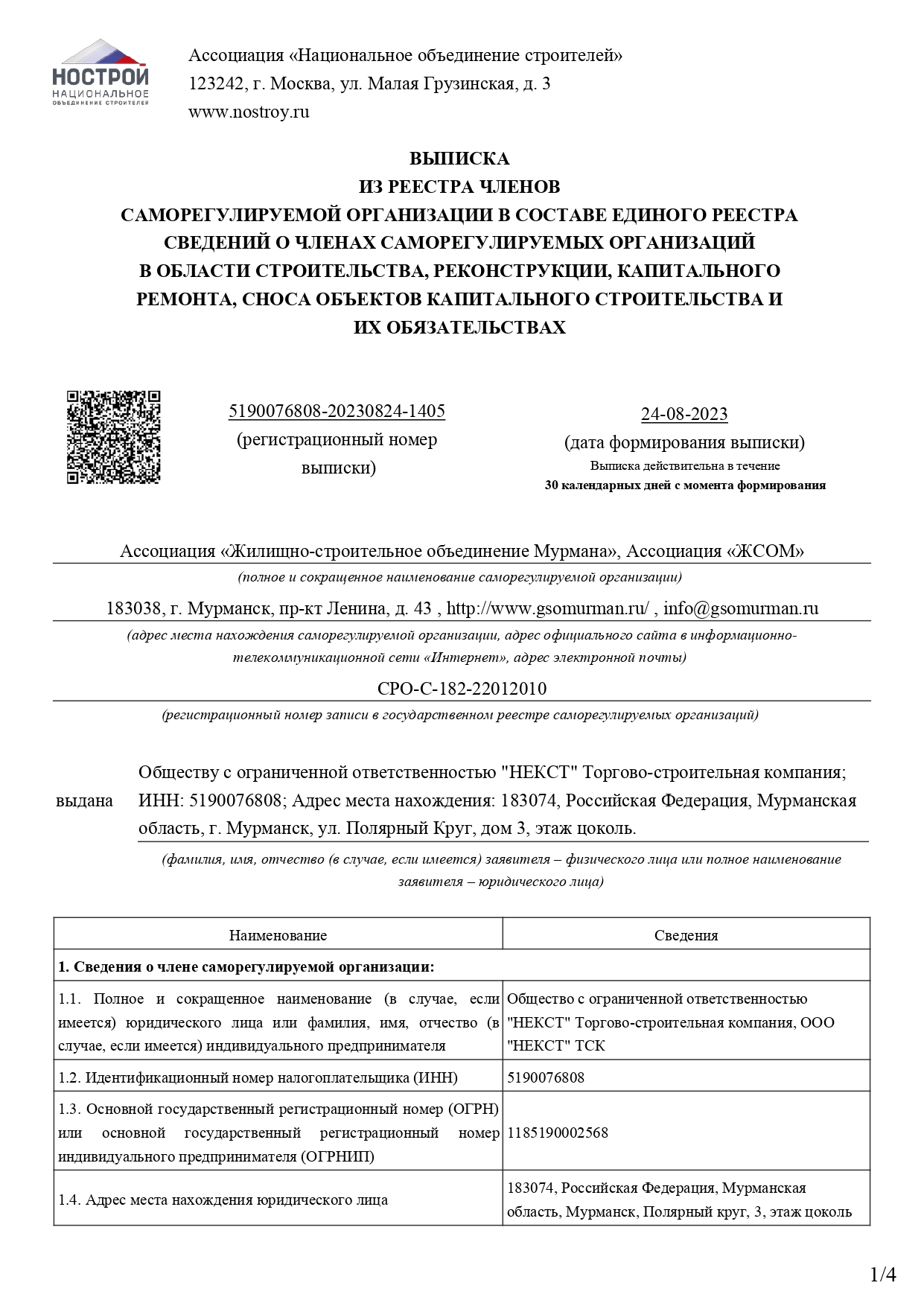 выписка СРО